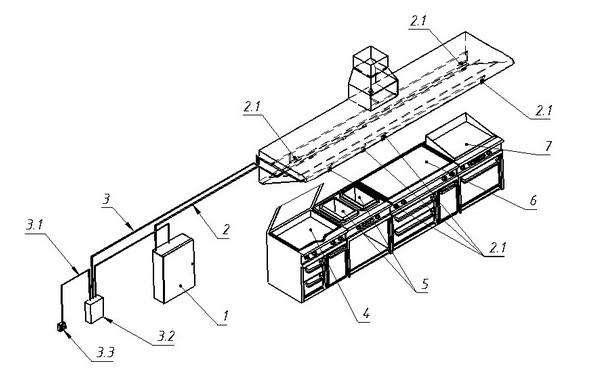 Схема Системы пожаротушения Brand kitchen safe