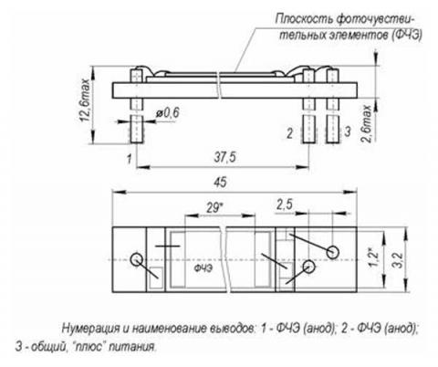 Схема габаритов фотодиода КЧФ-1-29