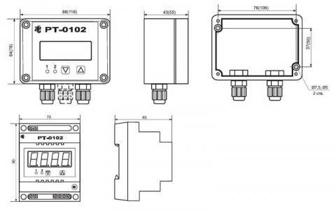 Схема габаритов регуляторов РТ-0102, РТ-0102С, РТ-0102DIN
