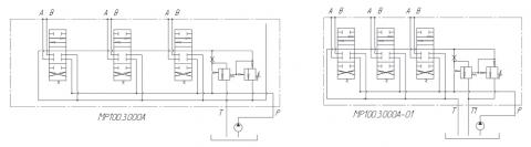 Гидросхемы распределителей МР100.3.000А, МР100.3.000А-01