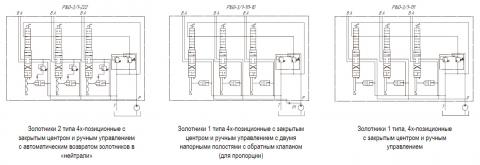 Гидросхемы распределителей Р160-3/1-222, Р160-3/1-111-10, Р160-3/1-111