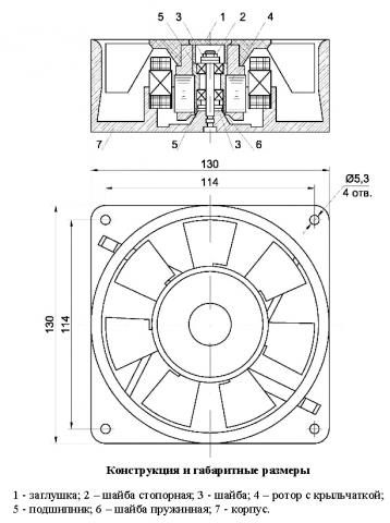 Конструкция и габаритные размеры вентилятора ВН-3