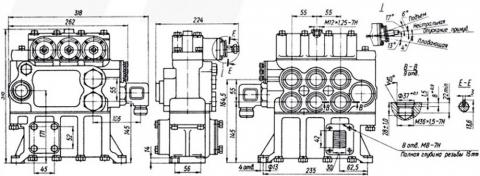 Рис.1. Габаритные размеры гидрораспределителя Р160-3-1-222