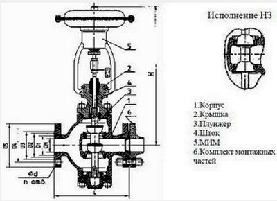 Рис.1. Габаритный чертеж клапана 25с48нж 