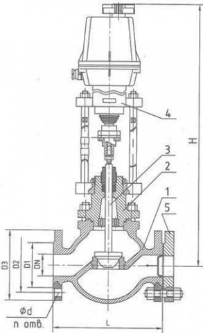 Рис.1. Габаритный чертеж клапана (КЗР) 25ч947нж