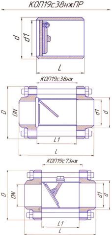 Рис.1. Габаритный чертеж клапанов 19с38нж, 19с73нж