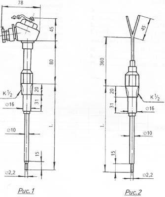 Рис.1. Габаритный чертеж термопреобразователя ТХА-1085