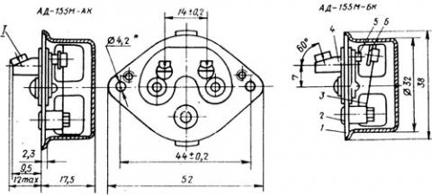 Рис.1. Габаритный чертеж термовыключателя АД-155М с защитным колпачком
