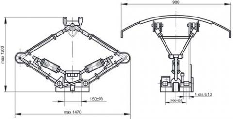 Рис.1. Габаритный чертеж токоприемника рудничного ТРН-М
