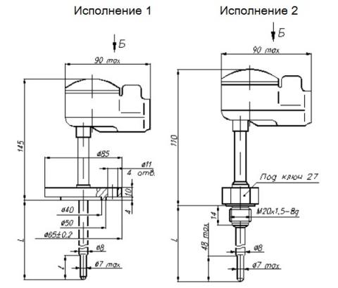 Рис.1. Габаритные размеры термопреобразователя сопротивления ТСП-5088