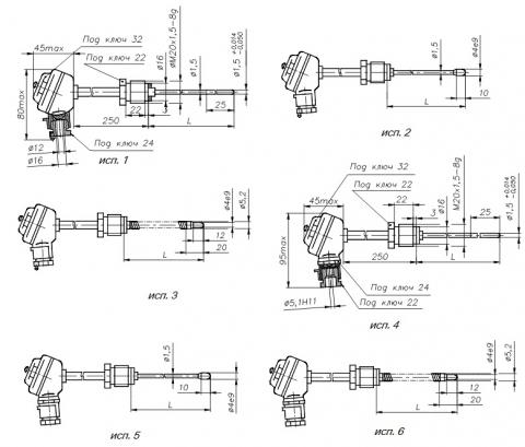 Рис.1. Габаритный чертеж термопреобразователей ТХА-1690В, ТХК-1690В