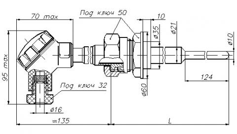 Рис.1. Габаритный чертеж термопреобразователя сопротивления ТСП-1588