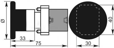 Рис.1. Габаритный чертеж XB2-BR42 кнопки