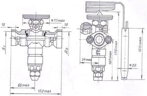 Рис.1. Размеры термовентиля 142ТРВ-10