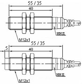 Рис.1. Схема габаритных размеров датчика ВКИ.М12.55К.4.НО-НЗ.Р