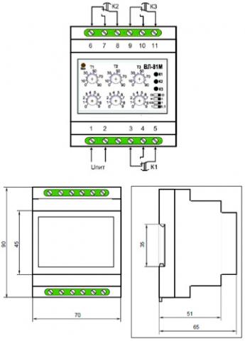 Схема габаритных размеров реле ВЛ-81М