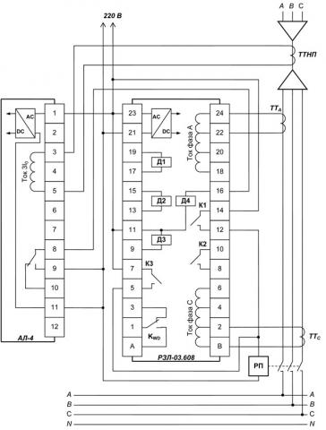 Рис.1. Схема подключения устройства РЗЛ-03.608