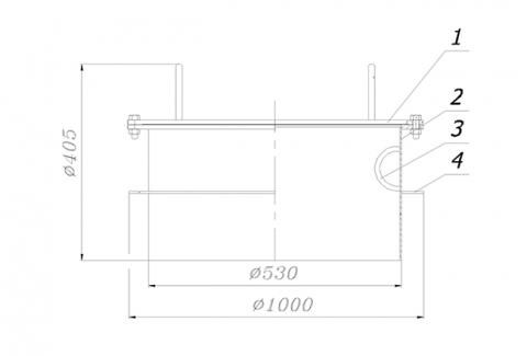 Рис.1. Схематическое изображение люка светового ЛС-500 1, где: крышка; 2. корпус; 3. скоба; 4. воротник