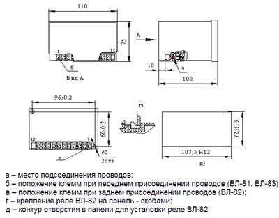 Рис.2. Габаритные и присоединительные размеры реле времени ВЛ-82