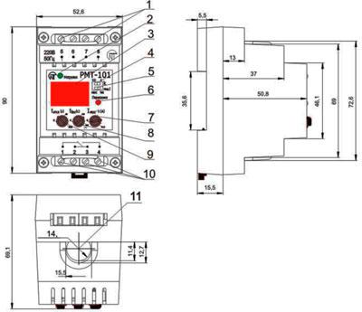  Рис.2. Габаритные размеры реле РМТ-101