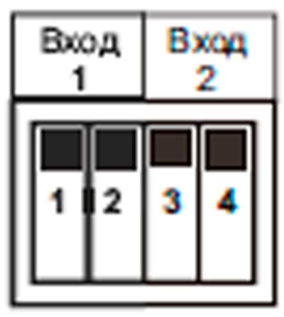 Положение микровыключателя входов прибора при подключении датчиков ДВ-2