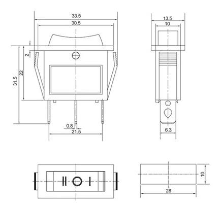 Переключатель KCD3-103 B/B - схема габаритных размеров