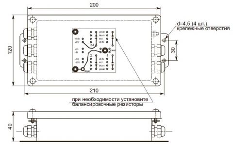 клеммная коробка-сумматор Flintec КЕ-4 - схема габаритов