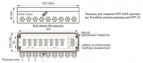 Клеммная коробка-сумматора Flintec KPF-4/6/8/10 - схема габаритов