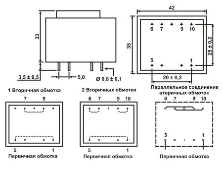 Схема трансформатора ТН 38/13 G - фото